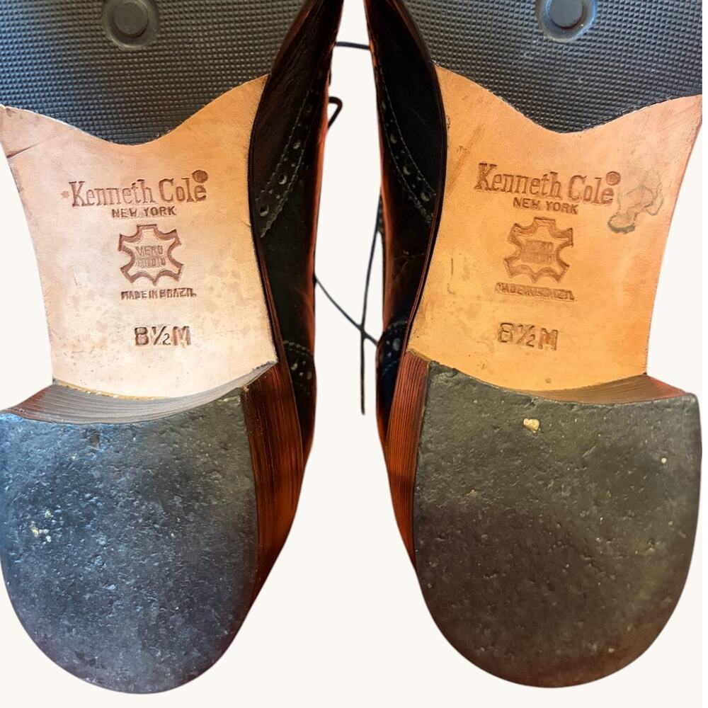 KENNETH COLE Women's Leather Wingtip Shoes 8.5 Black Brogue Oxford Heels Vintage - Picture 9 of 9